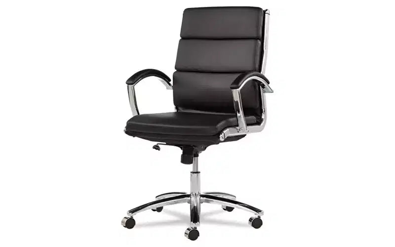 Alera Alera Neratoli Mid-Back Slim Profile Chair, Faux Leather, Supports Up to 275 lb, Black Seat/Back, Chrome Base