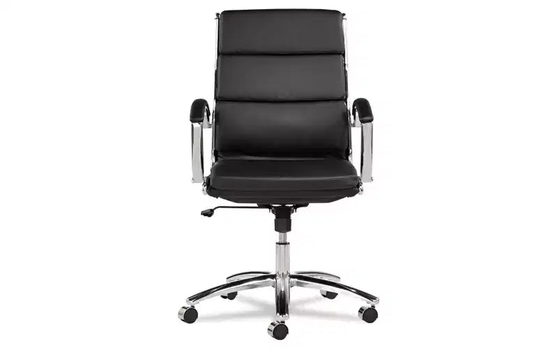 Alera Alera Neratoli Mid-Back Slim Profile Chair, Faux Leather, Supports Up to 275 lb, Black Seat/Back, Chrome Base
