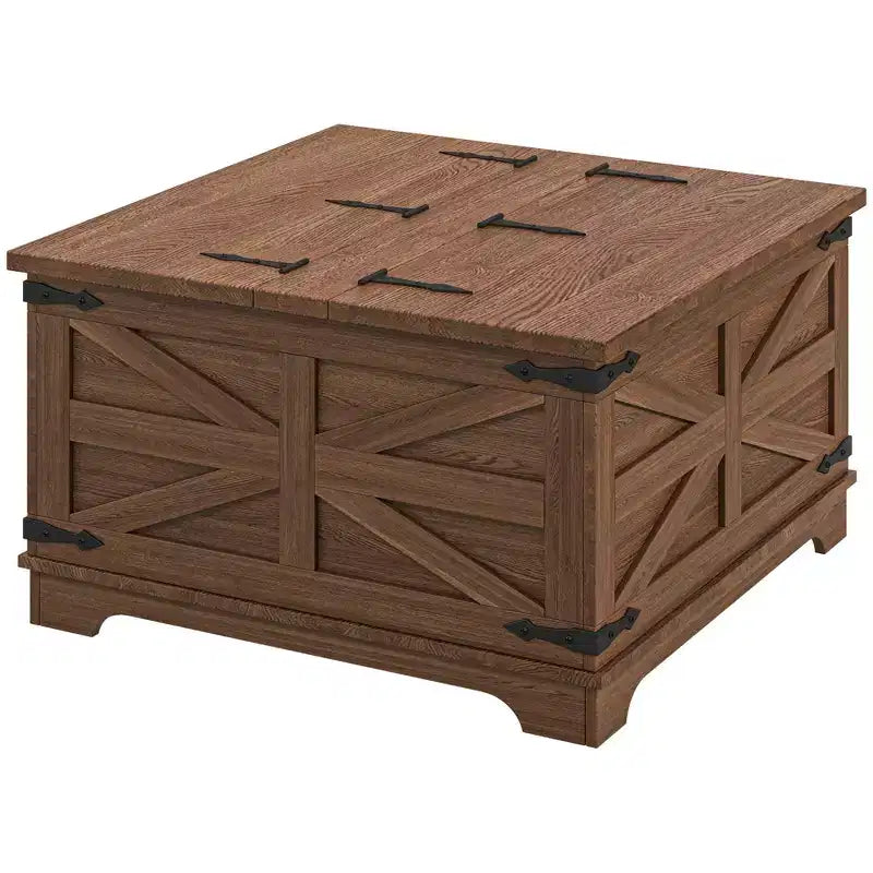 HOMCOM Farmhouse Coffee Table with Flip Top, Hidden Storage Compartment, Square Center Table for Living Room