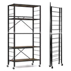 Costway 5-Tier Folding Shelf Free DIY Design Shelving Unit with 4 Universal Wheels Kitchen Black/Natural