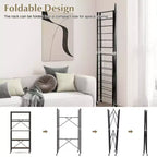 Costway 5-Tier Folding Shelf Free DIY Design Shelving Unit with 4 Universal Wheels Kitchen Black/Natural