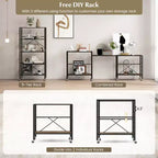Costway 5-Tier Folding Shelf Free DIY Design Shelving Unit with 4 Universal Wheels Kitchen Black/Natural