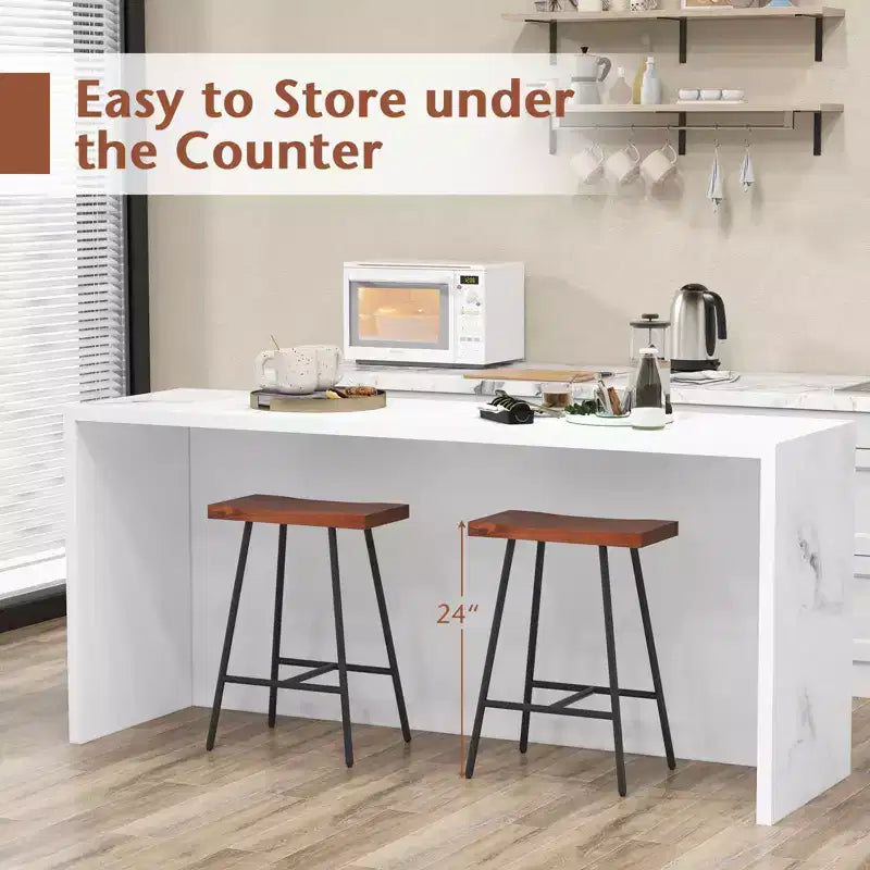 Costway Set of 2 Industrial Saddle Stool Counter Height Bar Stool Dining Pub Chair w/ Metal Frame