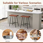 Costway Set of 2 Industrial Saddle Stool Counter Height Bar Stool Dining Pub Chair w/ Metal Frame