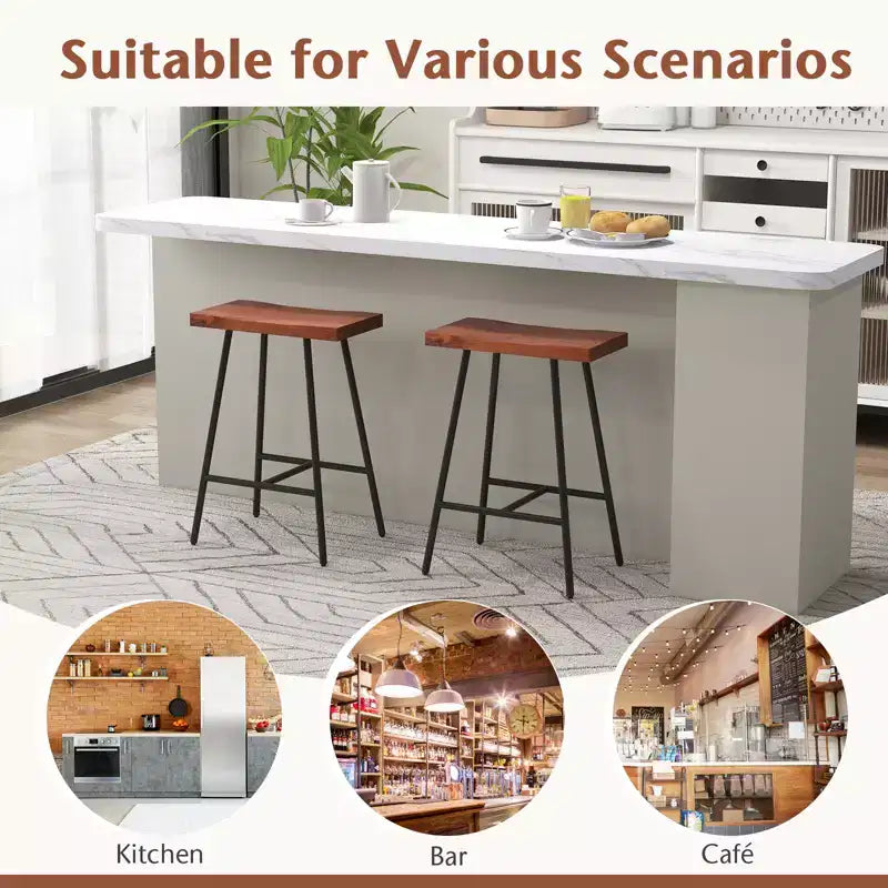 Costway Set of 2 Industrial Saddle Stool Counter Height Bar Stool Dining Pub Chair w/ Metal Frame