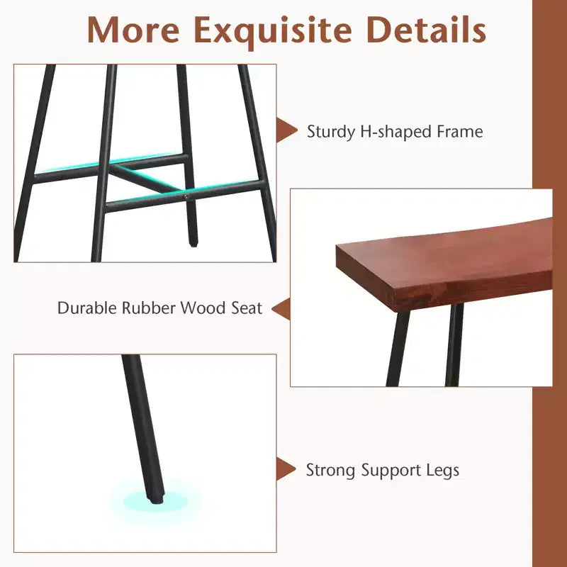 Costway Set of 2 Industrial Saddle Stool Counter Height Bar Stool Dining Pub Chair w/ Metal Frame