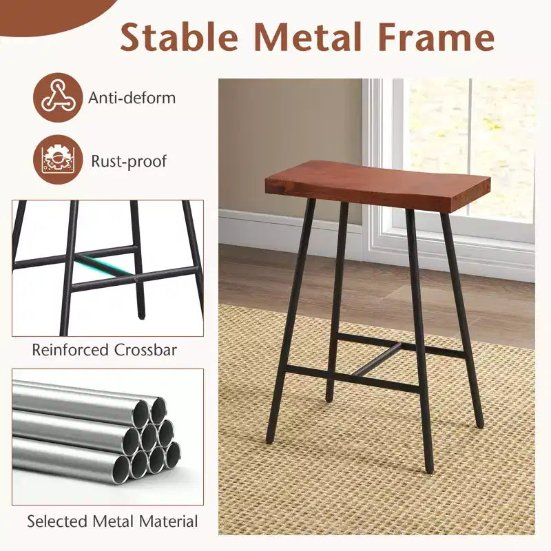 Costway Set of 2 Industrial Saddle Stool Counter Height Bar Stool Dining Pub Chair w/ Metal Frame