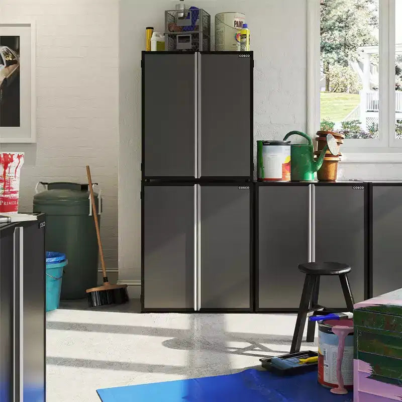 COSCO Freestanding Stackable Garage Cabinet, Black and Gray