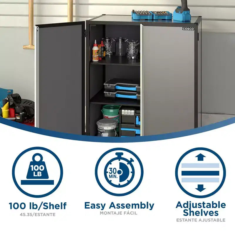 COSCO Freestanding Stackable Garage Cabinet, Black and Gray