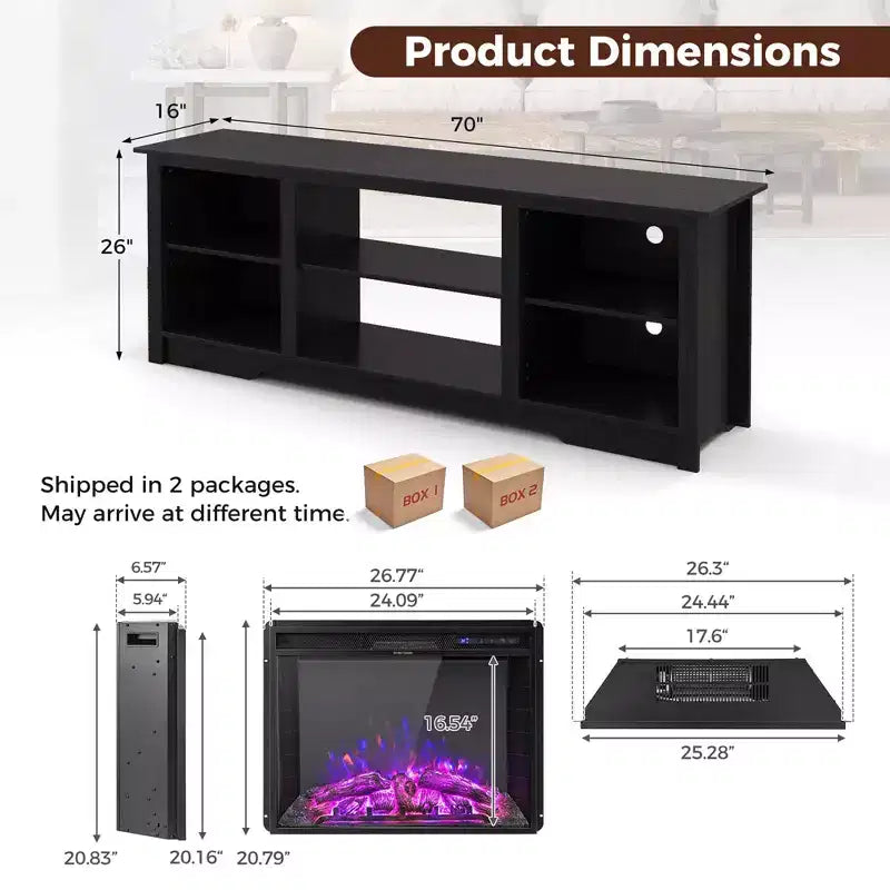 Costway 70 TV Stand with 26 Electric Fireplace Insert Remote Control for 75 TV Walnut/Black/Grey