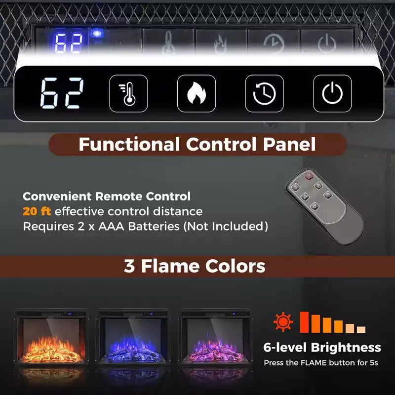 Costway 70 TV Stand with 26 Electric Fireplace Insert Remote Control for 75 TV Walnut/Black/Grey