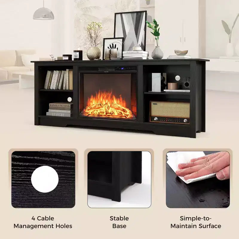 Costway 70 TV Stand with 26 Electric Fireplace Insert Remote Control for 75 TV Walnut/Black/Grey