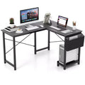 Costway L-Shaped Computer Desk Reversible Home Office Desk with Side Storage Bag & Host Stand Dark Gray