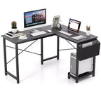 Costway L-Shaped Computer Desk Reversible Home Office Desk with Side Storage Bag & Host Stand Dark Gray