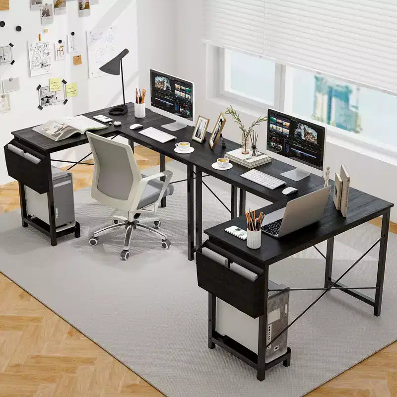 Scrivania per computer a L reversibile Costway con borsa portaoggetti laterale e supporto per PC, grigio scuro