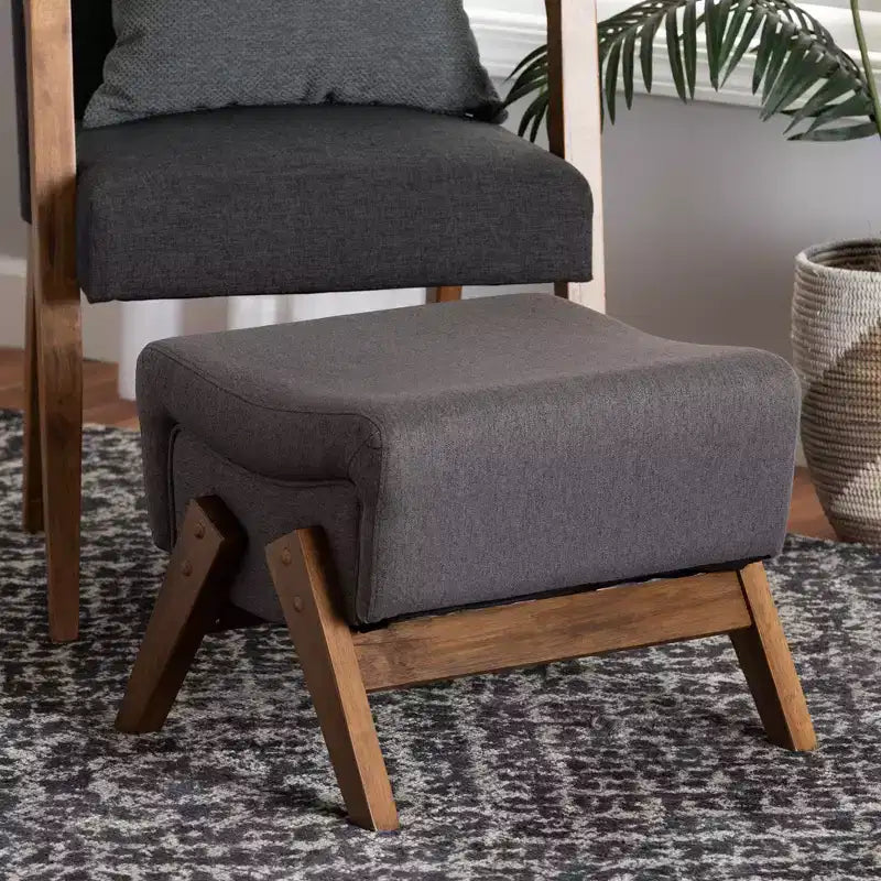 Baxton Studio Hanson Mid-Century Modern Fabric Wood Ottoman