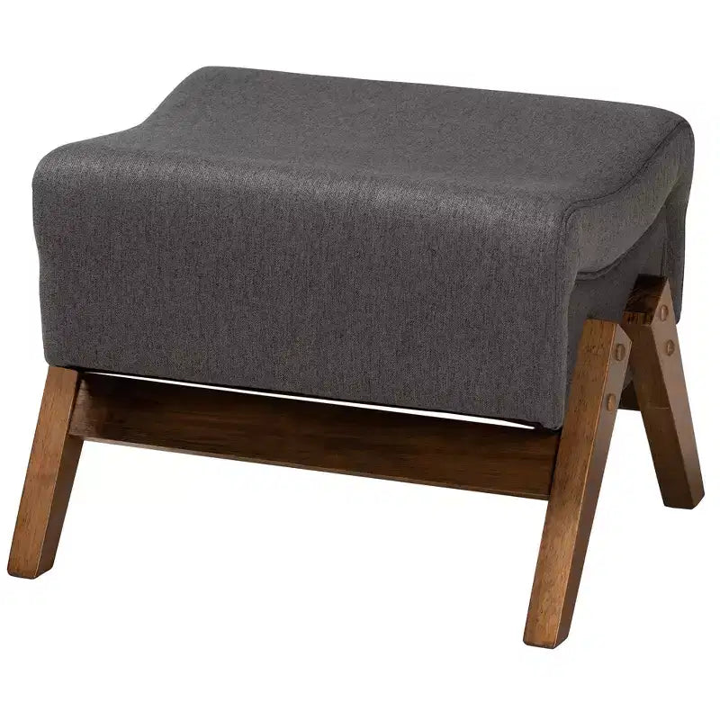 Baxton Studio Hanson Mid-Century Modern Fabric Wood Ottoman