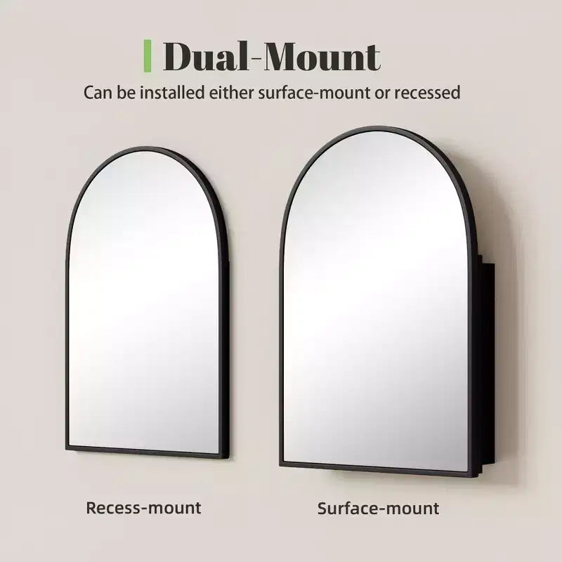 Dovelina Modern Arched Medicine Cabinet With Mirror Metal Framed Bathroom Mirror With Storage - 36x24