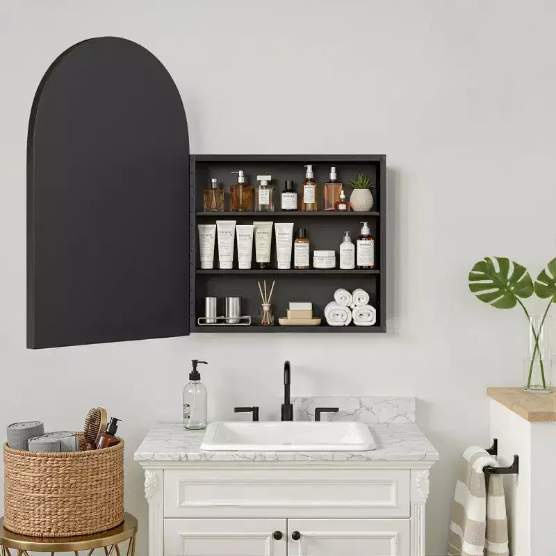 Dovelina Modern Arched Medicine Cabinet With Mirror Metal Framed Bathroom Mirror With Storage - 36x24