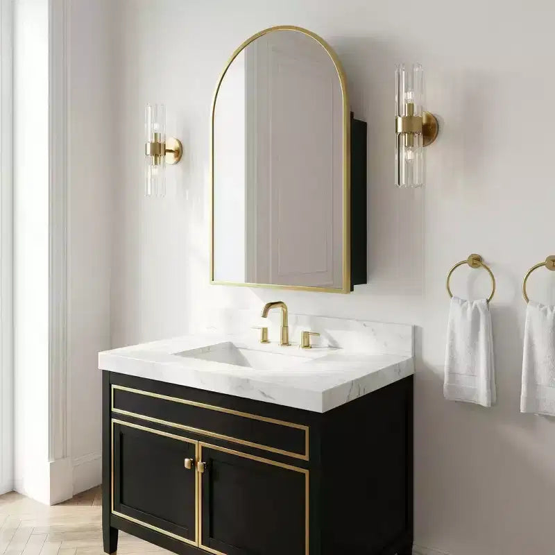 Dovelina Modern Arched Medicine Cabinet With Mirror Metal Framed Bathroom Mirror With Storage - 36x24