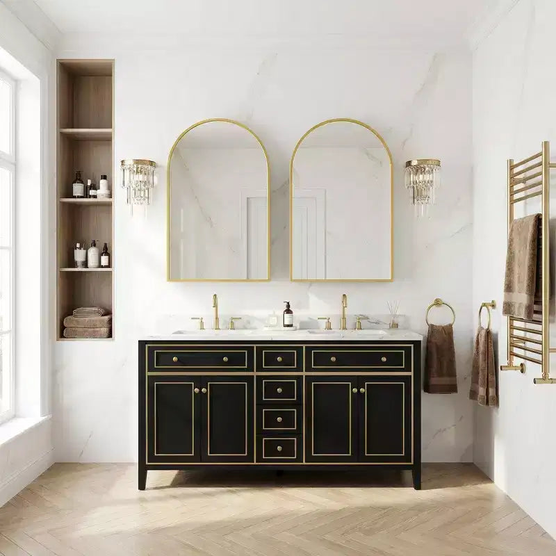 Dovelina Modern Arched Medicine Cabinet With Mirror Metal Framed Bathroom Mirror With Storage - 36x24