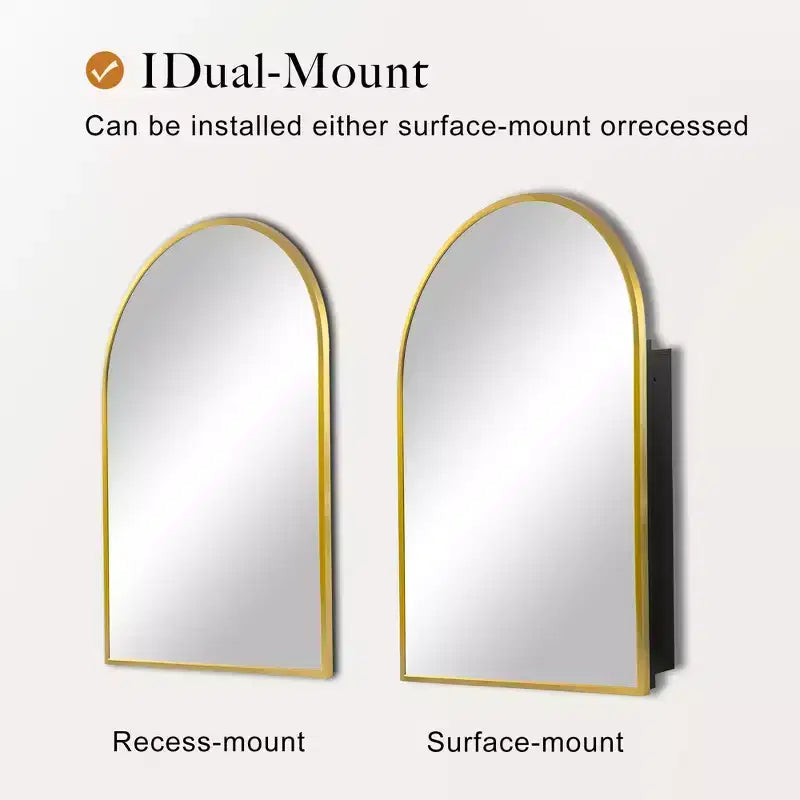 Dovelina Modern Arched Medicine Cabinet With Mirror Metal Framed Bathroom Mirror With Storage - 36x24