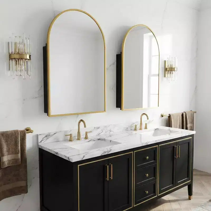 Dovelina Modern Arched Medicine Cabinet With Mirror Metal Framed Bathroom Mirror With Storage - 36x24
