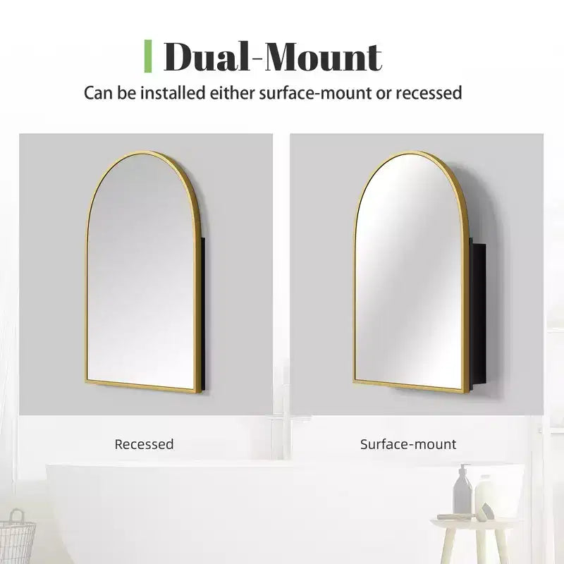 Dovelina Modern Arched Medicine Cabinet With Mirror Metal Framed Bathroom Mirror With Storage - 36x24