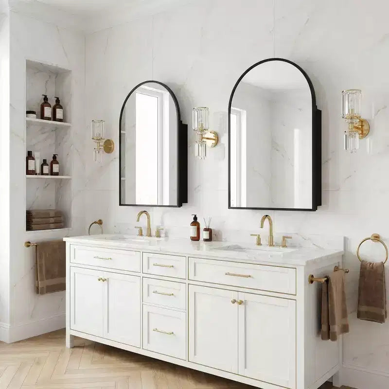 Dovelina Modern Arched Medicine Cabinet With Mirror Metal Framed Bathroom Mirror With Storage - 36x24