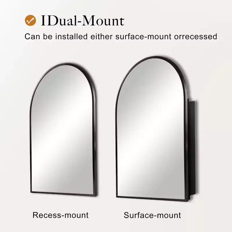 Dovelina Modern Arched Medicine Cabinet With Mirror Metal Framed Bathroom Mirror With Storage - 36x24