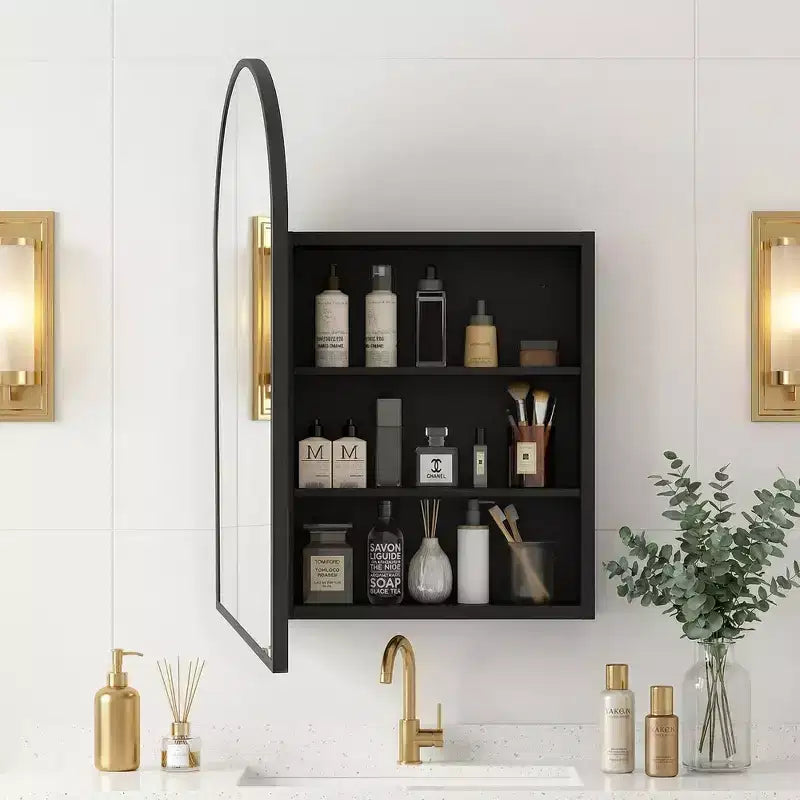 Dovelina Modern Arched Medicine Cabinet With Mirror Metal Framed Bathroom Mirror With Storage - 36x24