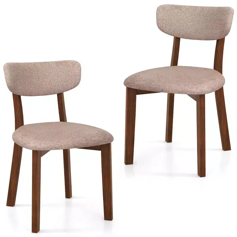 Costway 2 PCS Upholstered Dining Chairs Set of 2 with Solid Rubber Wood Frame, Curved Backrest Brown/Grey
