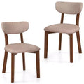 Costway 2 PCS Upholstered Dining Chairs Set of 2 with Solid Rubber Wood Frame, Curved Backrest Brown/Grey
