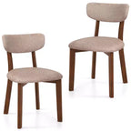 Costway 2 PCS Upholstered Dining Chairs Set of 2 with Solid Rubber Wood Frame, Curved Backrest Brown/Grey