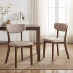 Costway, set di 2 sedie da pranzo imbottite con solida struttura in legno di gomma, schienale curvo, marrone/grigio
