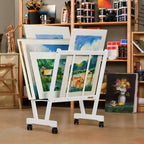 Creative Mark Firenze Wood Large Print Rack with Castors - Perfect for Display of Canvas, Art, Prints, Panels, Posters, Art Gallery Shows, Storage
