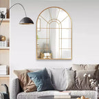 Specchio decorativo da parete con motivo a finestra e cornice in metallo Dovelina