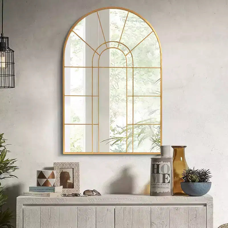 Dovelina Metal Frame Window Pattern Decorative Wall Mirror