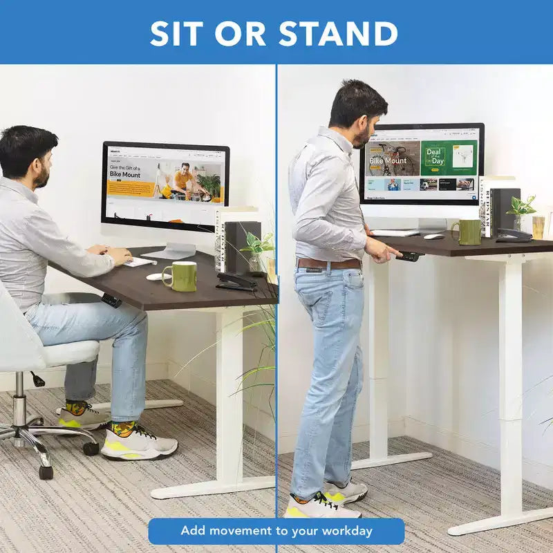 Mount-It! Dual Motor Electric Standing Desk with 55 Tabletop, Adrift & White