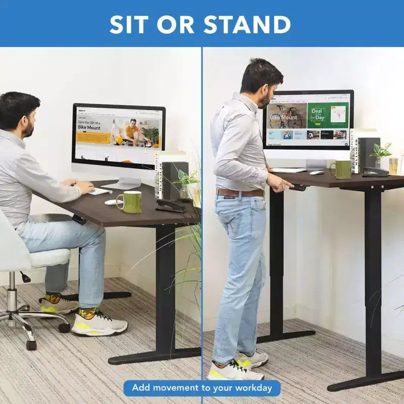 Mount-It! Dual Motor Electric Standing Desk with 55 Tabletop, Adrift & Black
