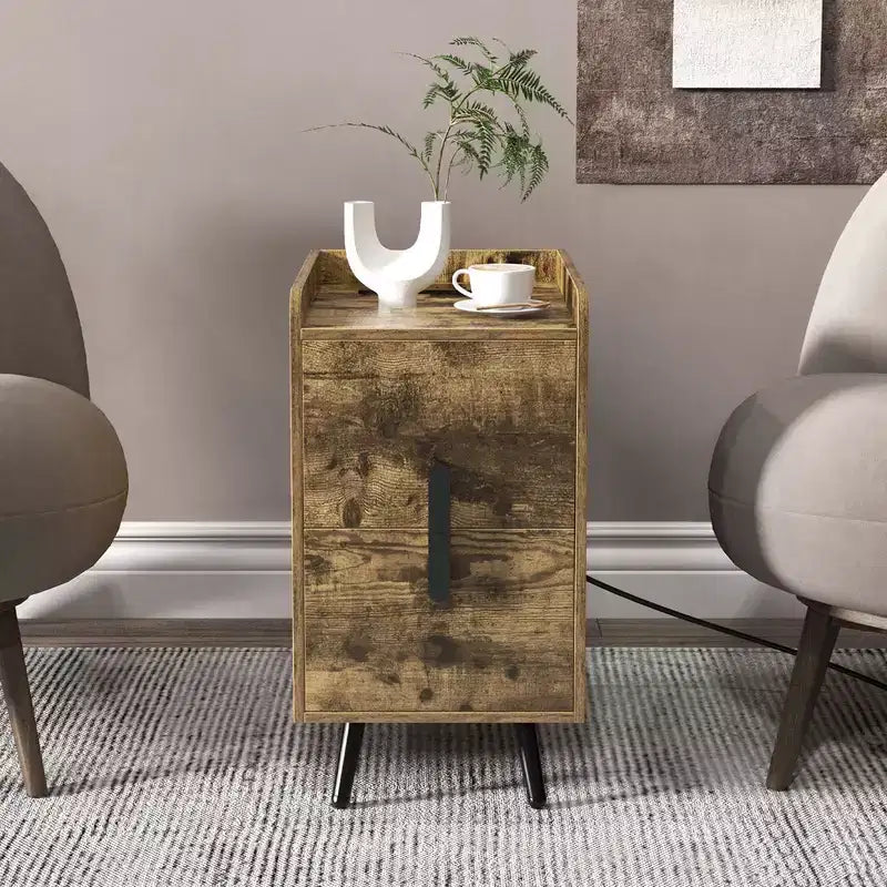 Comodino Costway con Stazione di Ricarica, Tavolini da Salotto/Camera da Lete con 2 Cassetti, Colore Caffè/Bianco/Nero