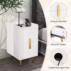 Comodino Costway con Stazione di Ricarica, Tavolini da Salotto/Camera da Lete con 2 Cassetti, Colore Caffè/Bianco/Nero