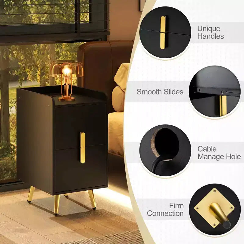Costway Nightstand with Charging Station Home Bedside Sofa Side Tables with 2 Drawers Coffee/White/Black