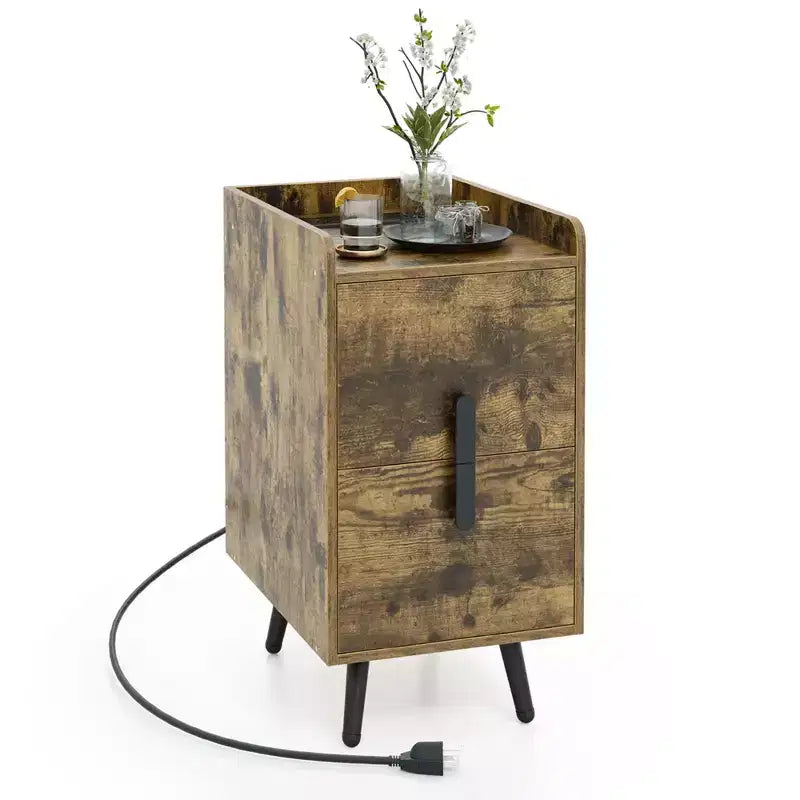 Costway Nightstand with Charging Station Home Bedside Sofa Side Tables with 2 Drawers Coffee/White/Black