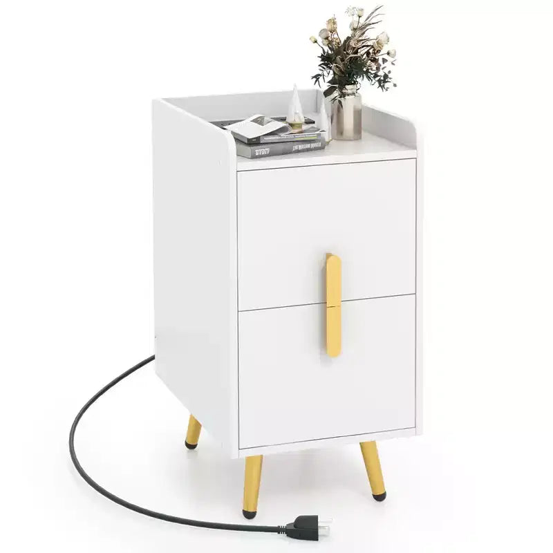 Costway Nightstand with Charging Station Home Bedside Sofa Side Tables with 2 Drawers Coffee/White/Black