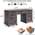Scrivania direzionale da 60 pollici in stile rustico, scrivania per ufficio domestico in legno, scrivania per computer