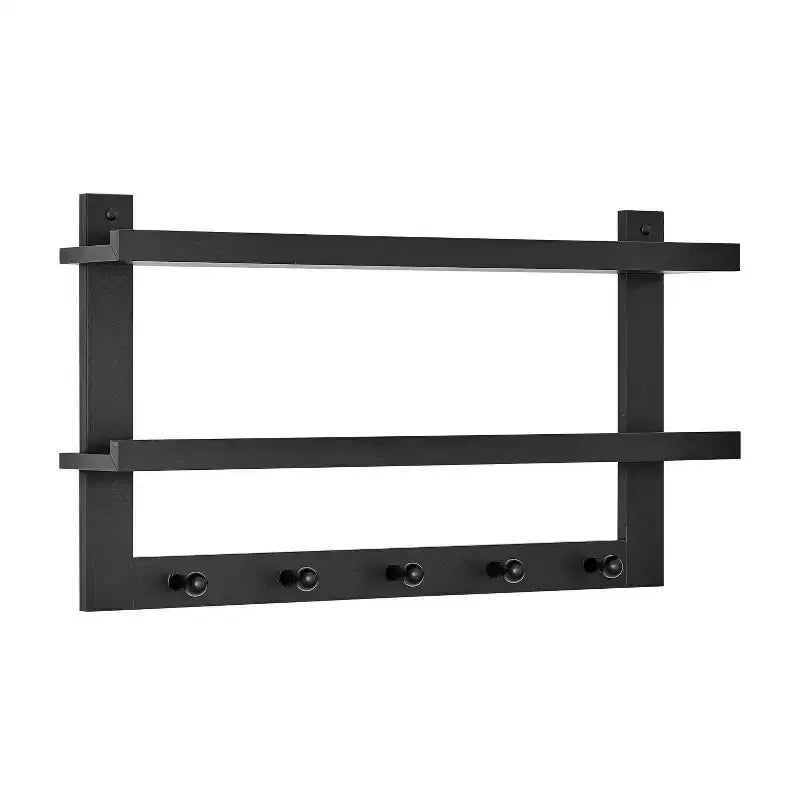 29 x 16 2-Tier Ledge Wall Shelf Organizer with Five Hanging Hooks - Danya B.