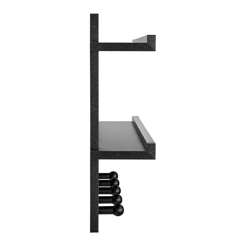 29 x 16 2-Tier Ledge Wall Shelf Organizer with Five Hanging Hooks - Danya B.