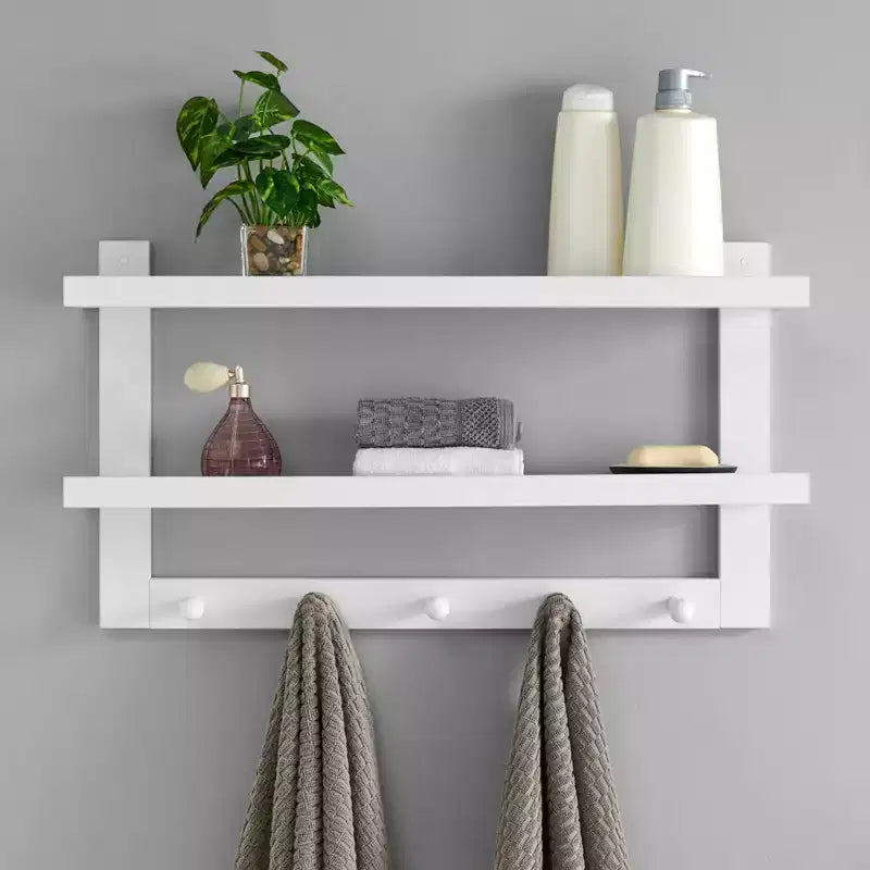 29 x 16 2-Tier Ledge Wall Shelf Organizer with Five Hanging Hooks - Danya B.