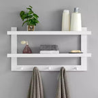 29 x 16 2-Tier Ledge Wall Shelf Organizer with Five Hanging Hooks - Danya B.